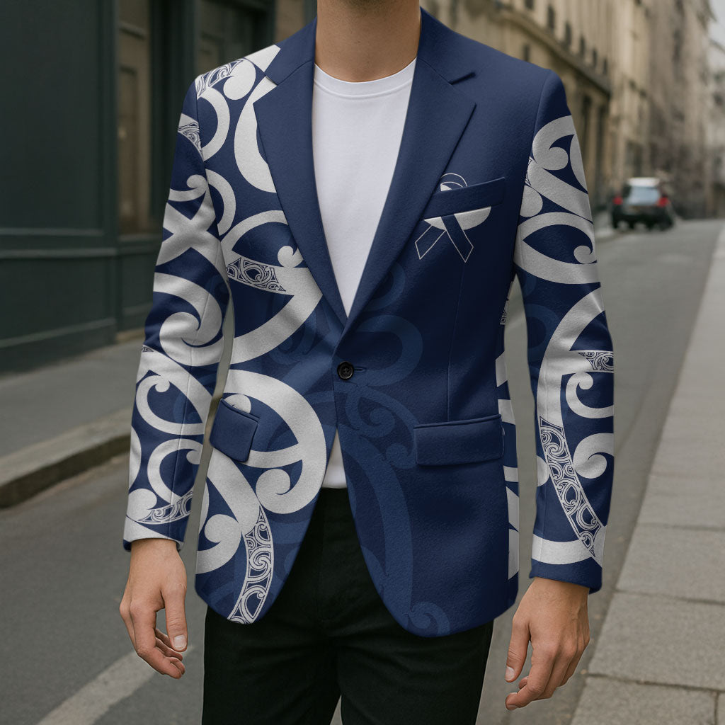 New Zealand Maori Mo Bros Blazer Blue Ribbon With Koru Kowhaiwhai