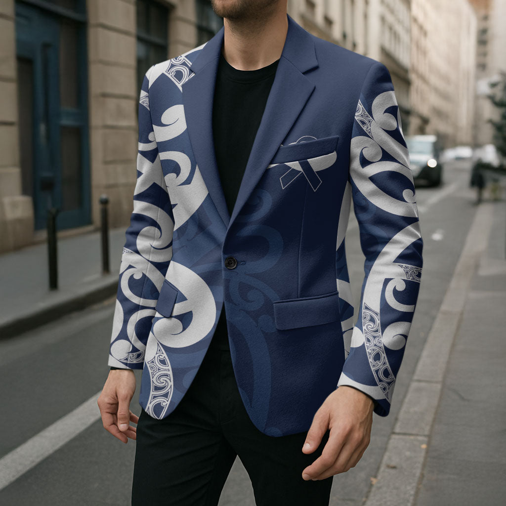 New Zealand Maori Mo Bros Blazer Blue Ribbon With Koru Kowhaiwhai