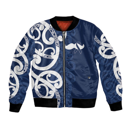 New Zealand Maori Mo Bros Bomber Jacket Blue Ribbon With Koru Kowhaiwhai