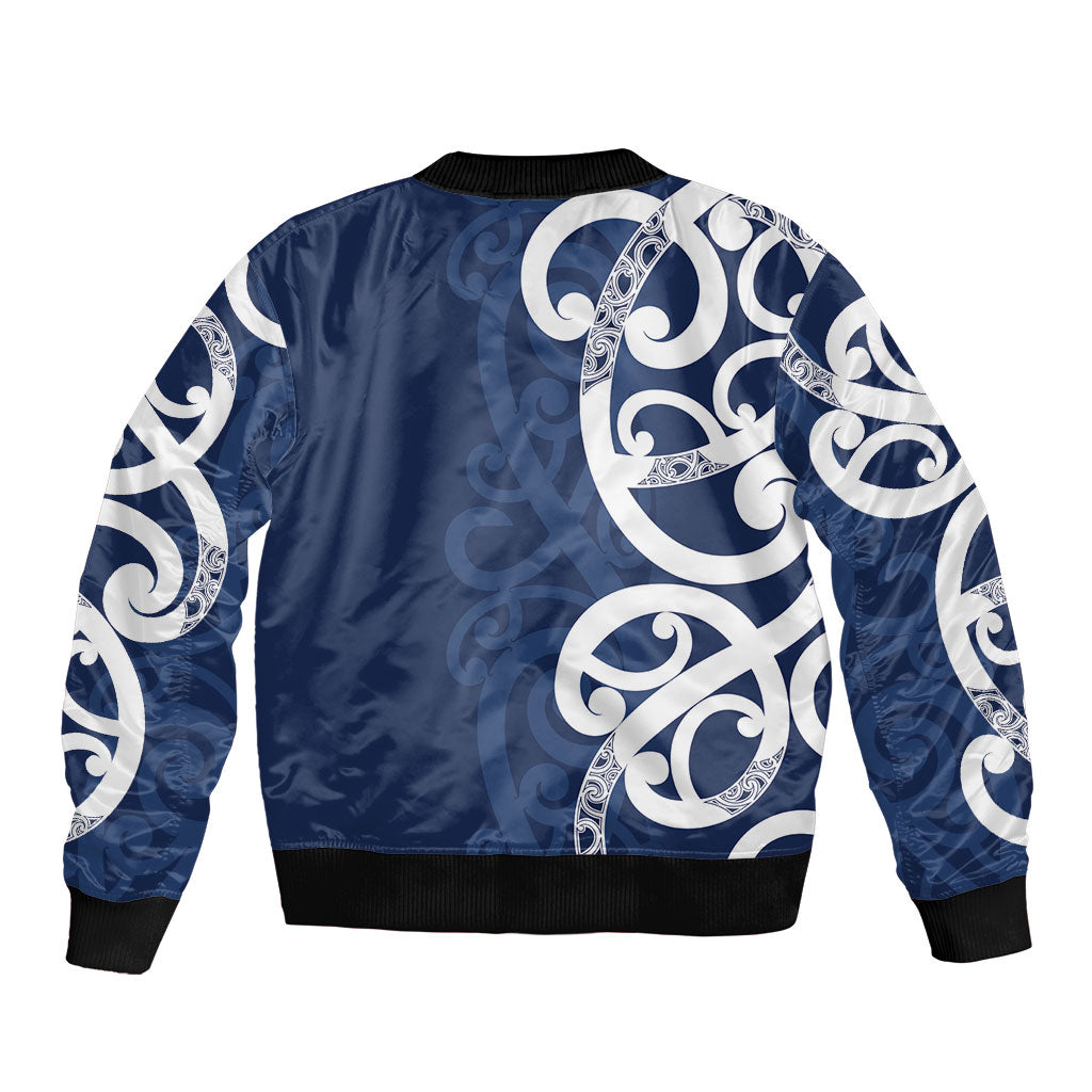 New Zealand Maori Mo Bros Bomber Jacket Blue Ribbon With Koru Kowhaiwhai