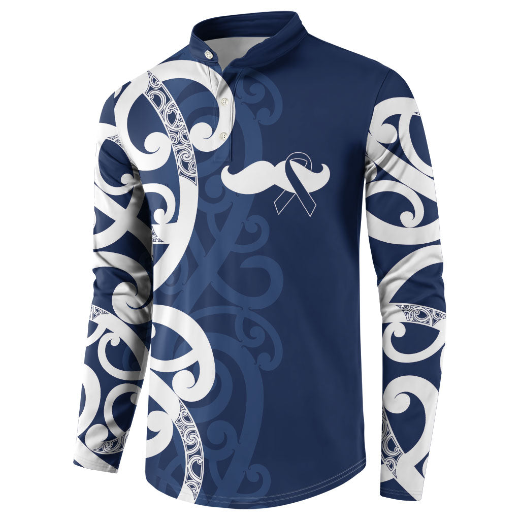 New Zealand Maori Mo Bros Button Sweatshirt Blue Ribbon With Koru Kowhaiwhai