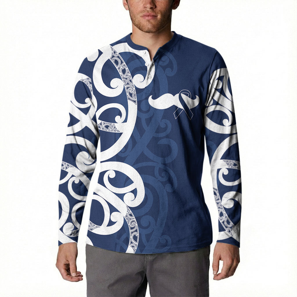 New Zealand Maori Mo Bros Button Sweatshirt Blue Ribbon With Koru Kowhaiwhai