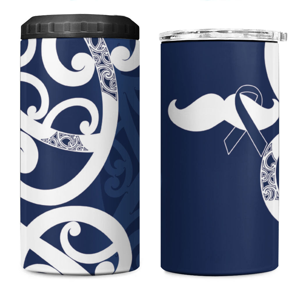New Zealand Maori Mo Bros 4 in 1 Can Cooler Tumbler Blue Ribbon With Koru Kowhaiwhai