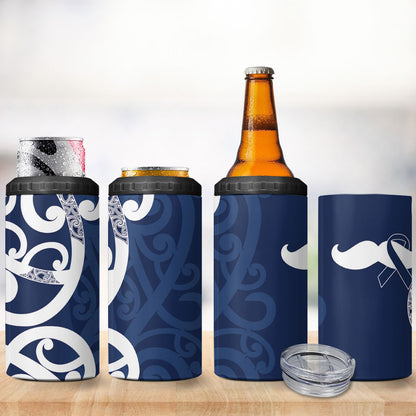 New Zealand Maori Mo Bros 4 in 1 Can Cooler Tumbler Blue Ribbon With Koru Kowhaiwhai