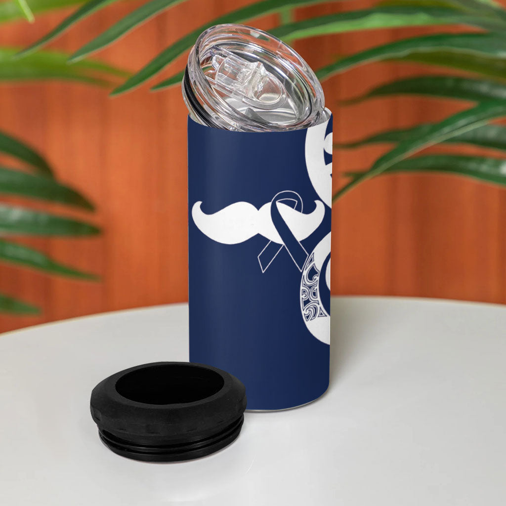 New Zealand Maori Mo Bros 4 in 1 Can Cooler Tumbler Blue Ribbon With Koru Kowhaiwhai