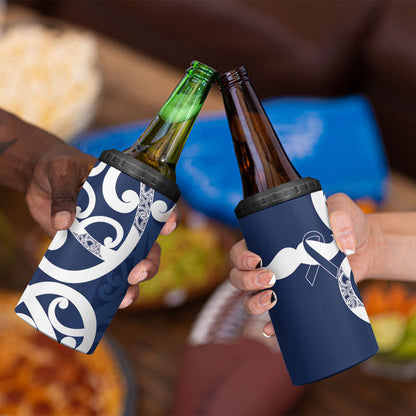 New Zealand Maori Mo Bros 4 in 1 Can Cooler Tumbler Blue Ribbon With Koru Kowhaiwhai