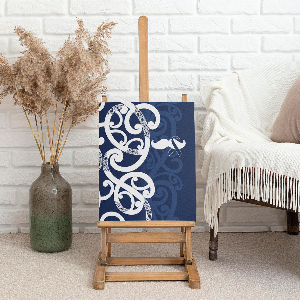 New Zealand Maori Mo Bros Canvas Wall Art Blue Ribbon With Koru Kowhaiwhai