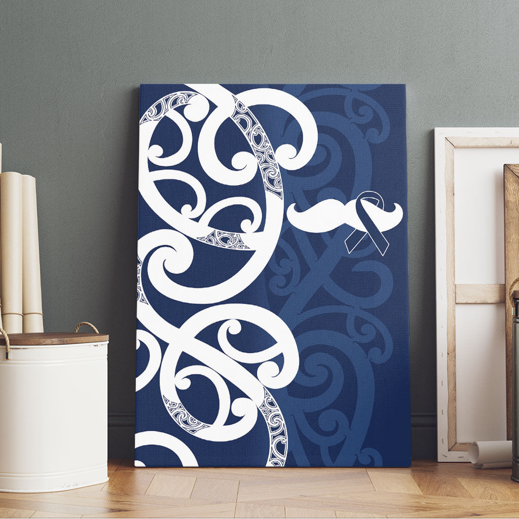 New Zealand Maori Mo Bros Canvas Wall Art Blue Ribbon With Koru Kowhaiwhai