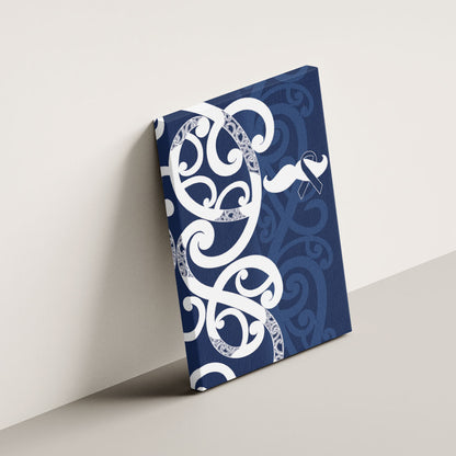New Zealand Maori Mo Bros Canvas Wall Art Blue Ribbon With Koru Kowhaiwhai