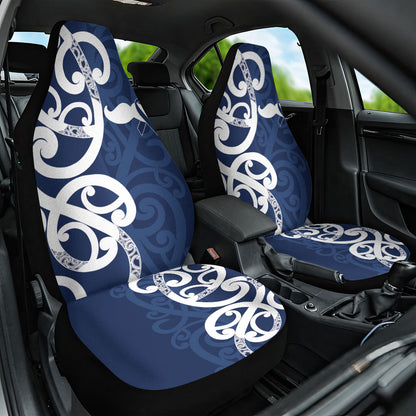 New Zealand Maori Mo Bros Car Seat Cover Blue Ribbon With Koru Kowhaiwhai