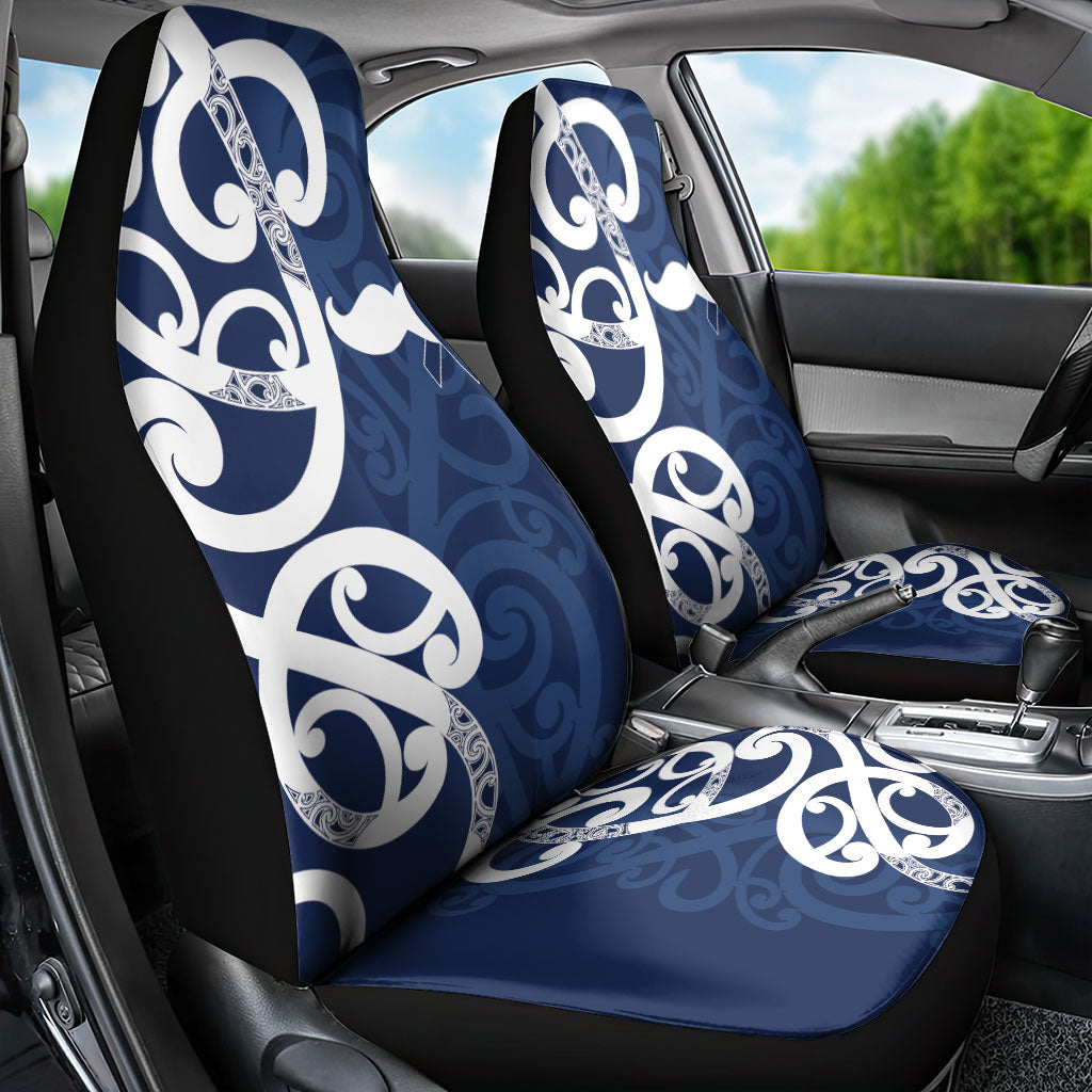 New Zealand Maori Mo Bros Car Seat Cover Blue Ribbon With Koru Kowhaiwhai