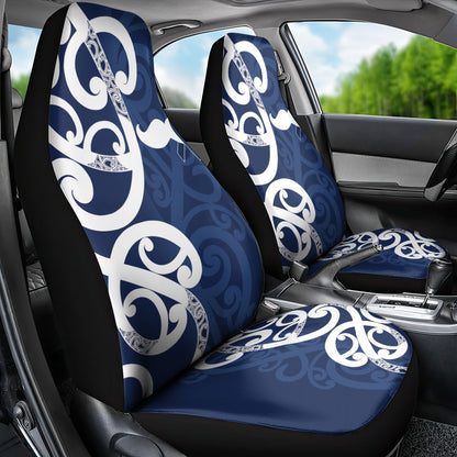 New Zealand Maori Mo Bros Car Seat Cover Blue Ribbon With Koru Kowhaiwhai