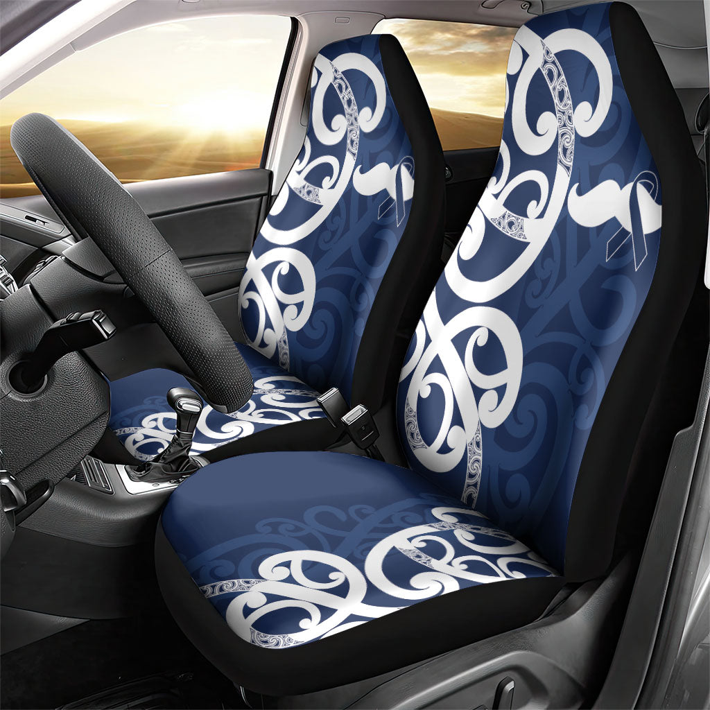New Zealand Maori Mo Bros Car Seat Cover Blue Ribbon With Koru Kowhaiwhai