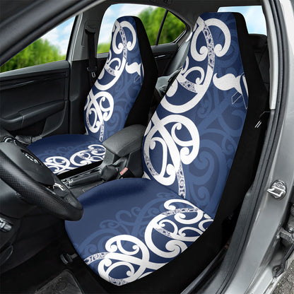 New Zealand Maori Mo Bros Car Seat Cover Blue Ribbon With Koru Kowhaiwhai