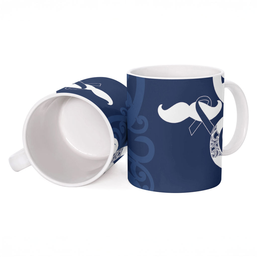 New Zealand Maori Mo Bros Ceramic Mug Blue Ribbon With Koru Kowhaiwhai