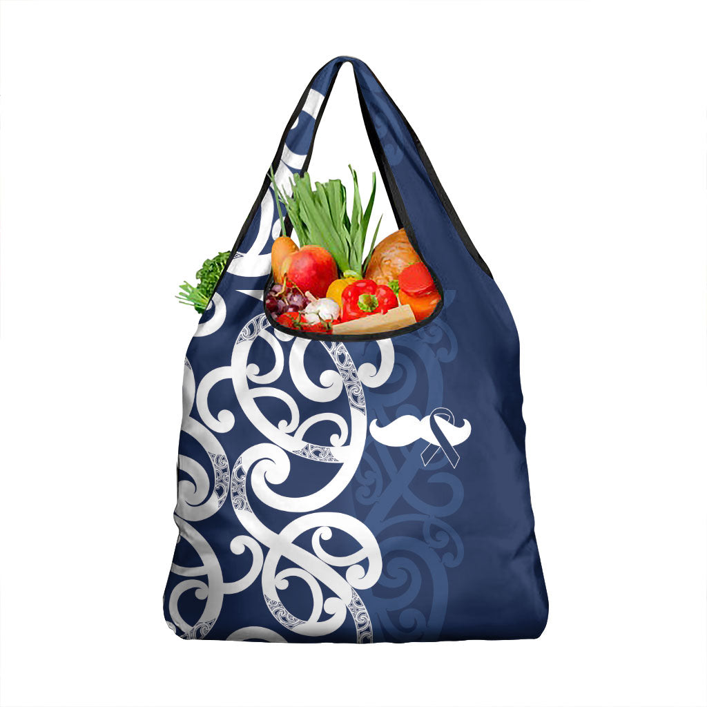 New Zealand Maori Mo Bros Grocery Bag Blue Ribbon With Koru Kowhaiwhai