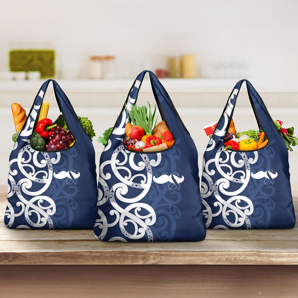 New Zealand Maori Mo Bros Grocery Bag Blue Ribbon With Koru Kowhaiwhai