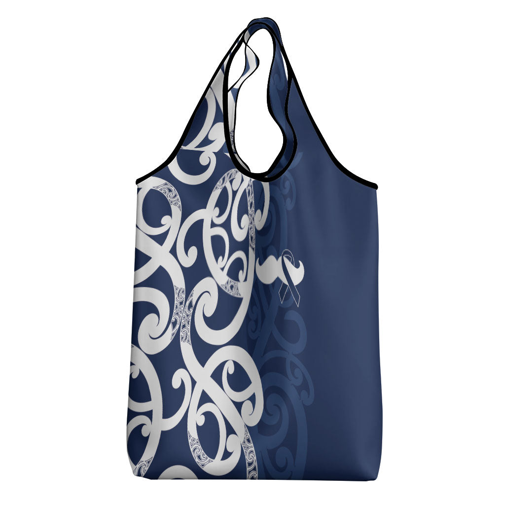 New Zealand Maori Mo Bros Grocery Bag Blue Ribbon With Koru Kowhaiwhai