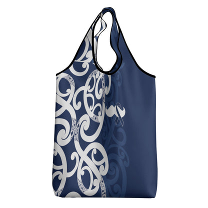 New Zealand Maori Mo Bros Grocery Bag Blue Ribbon With Koru Kowhaiwhai