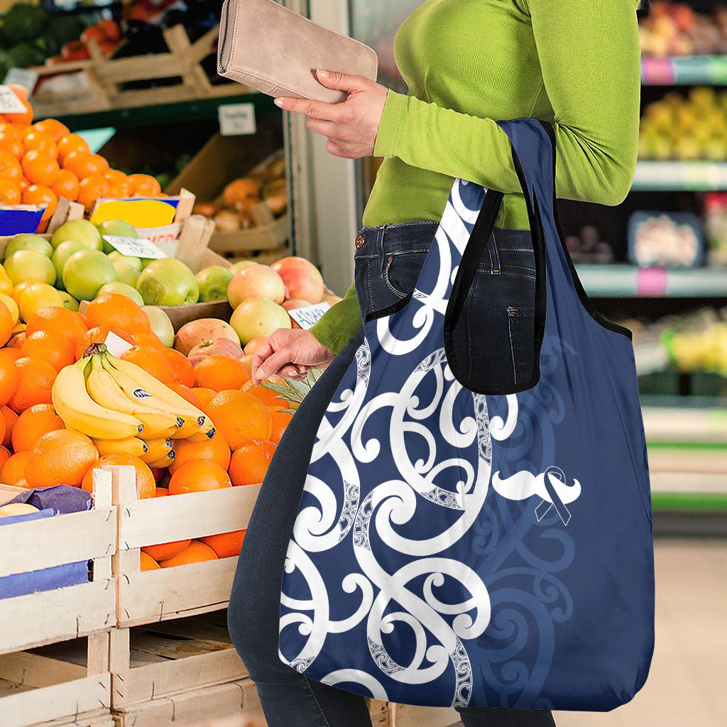 New Zealand Maori Mo Bros Grocery Bag Blue Ribbon With Koru Kowhaiwhai