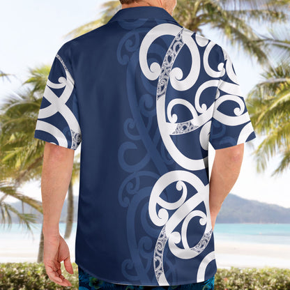 New Zealand Maori Mo Bros Hawaiian Shirt Blue Ribbon With Koru Kowhaiwhai