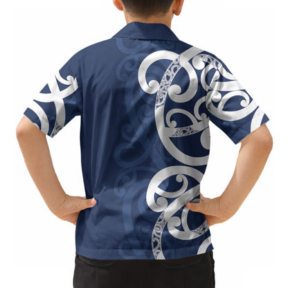 New Zealand Maori Mo Bros Hawaiian Shirt Blue Ribbon With Koru Kowhaiwhai