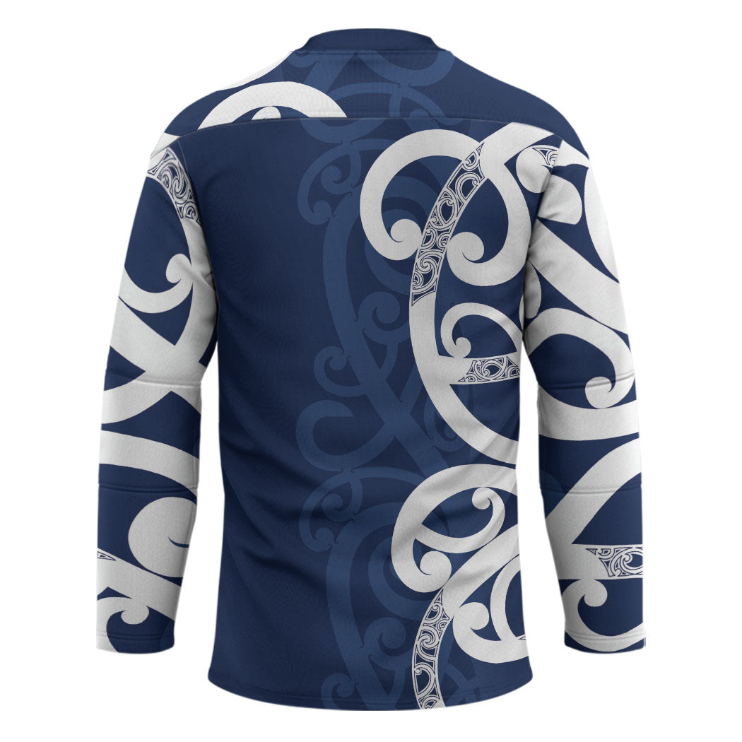 New Zealand Maori Mo Bros Hockey Jersey Blue Ribbon With Koru Kowhaiwhai