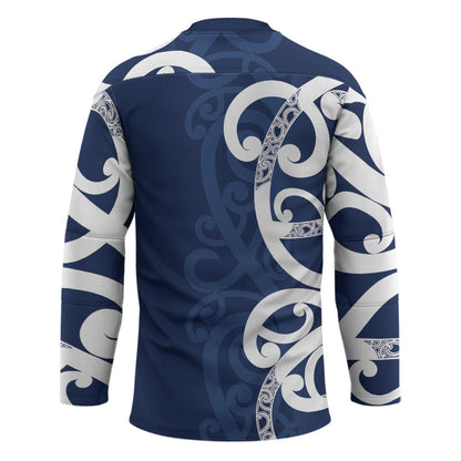 New Zealand Maori Mo Bros Hockey Jersey Blue Ribbon With Koru Kowhaiwhai