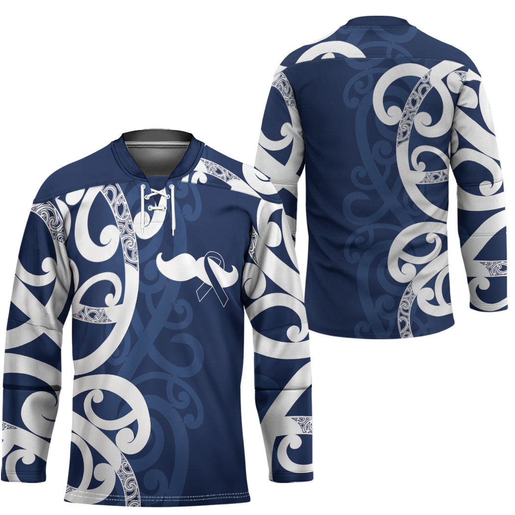 New Zealand Maori Mo Bros Hockey Jersey Blue Ribbon With Koru Kowhaiwhai