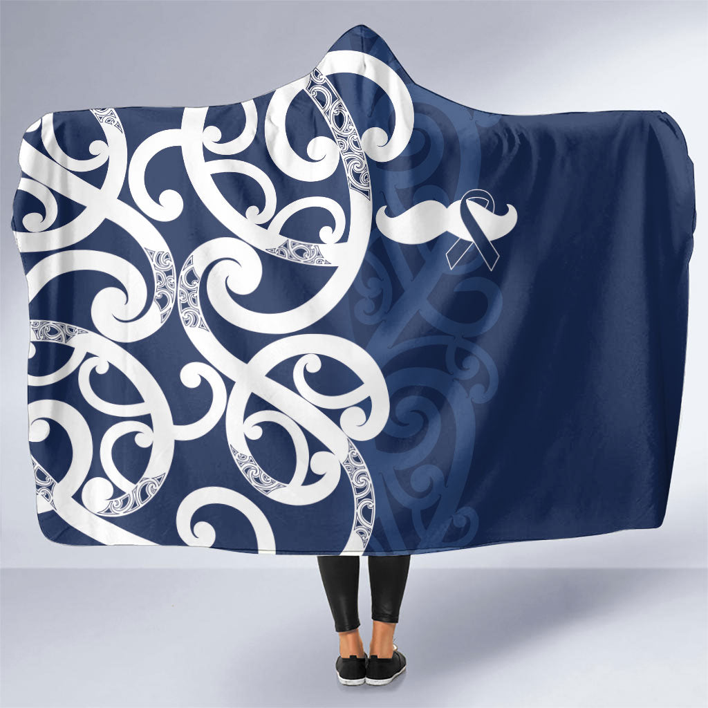 New Zealand Maori Mo Bros Hooded Blanket Blue Ribbon With Koru Kowhaiwhai