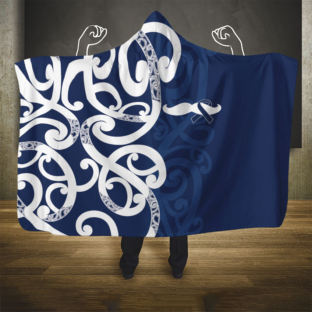 New Zealand Maori Mo Bros Hooded Blanket Blue Ribbon With Koru Kowhaiwhai
