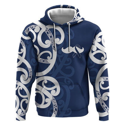 New Zealand Maori Mo Bros Hoodie Blue Ribbon With Koru Kowhaiwhai