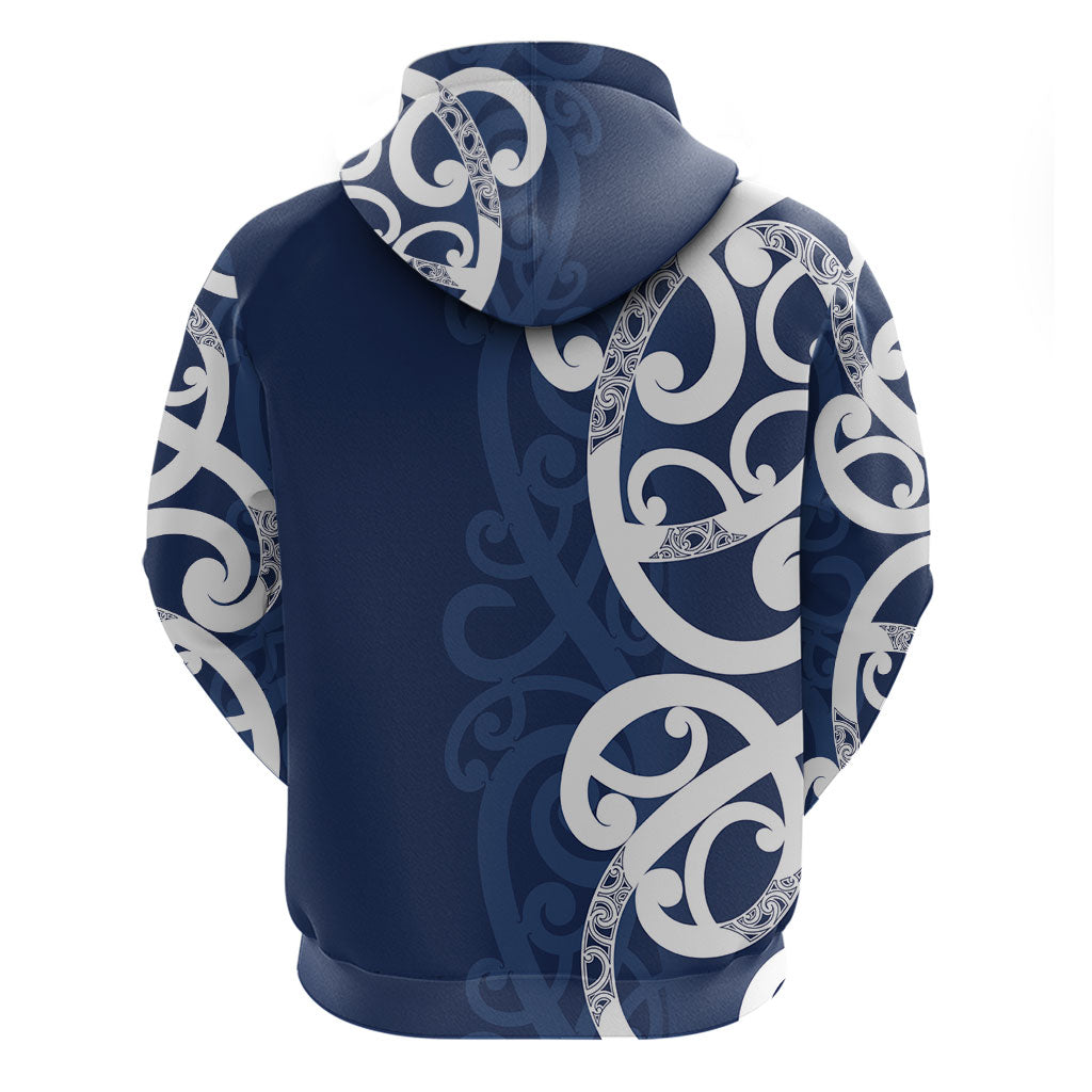 New Zealand Maori Mo Bros Hoodie Blue Ribbon With Koru Kowhaiwhai