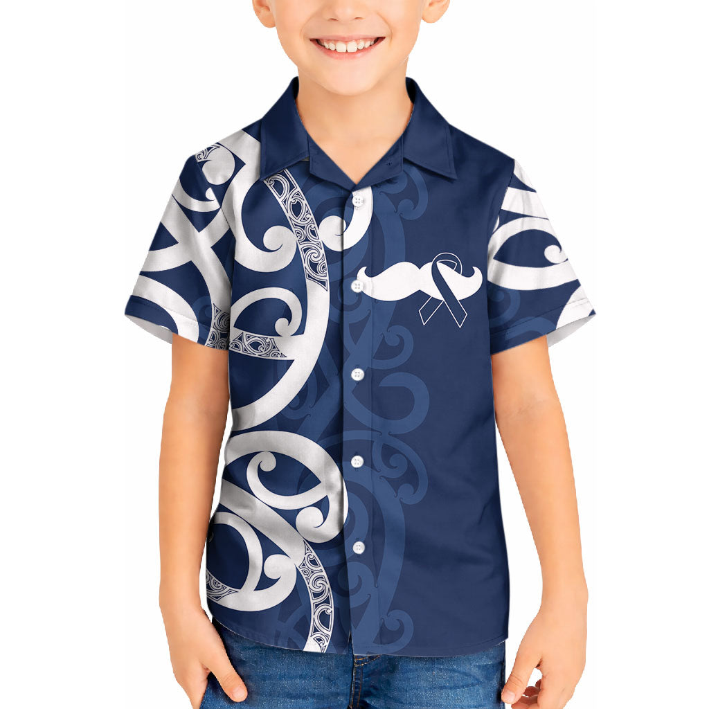 New Zealand Maori Mo Bros Kid Hawaiian Shirt Blue Ribbon With Koru Kowhaiwhai