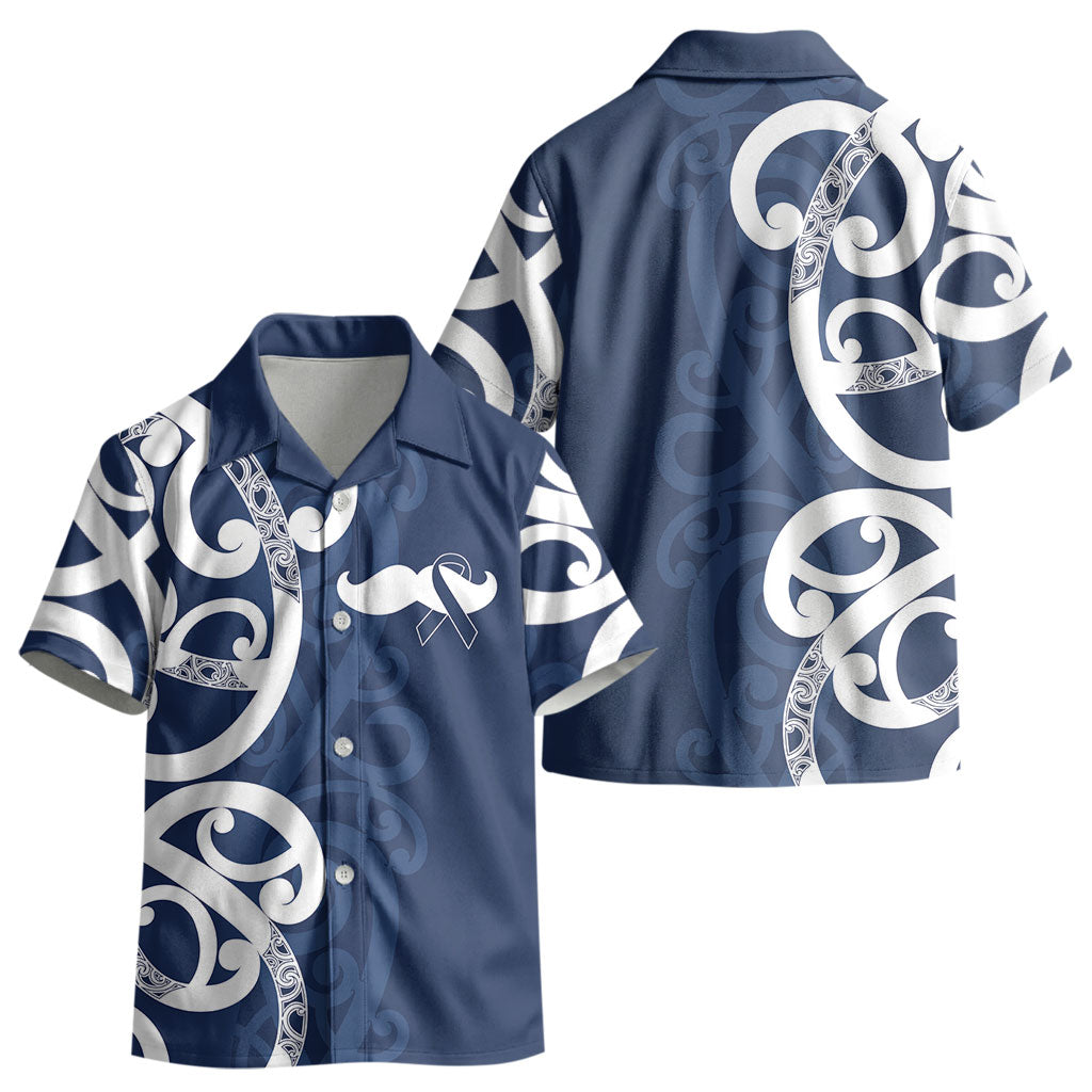 New Zealand Maori Mo Bros Kid Hawaiian Shirt Blue Ribbon With Koru Kowhaiwhai