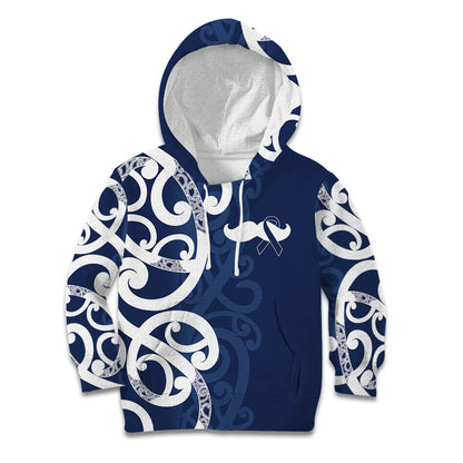 New Zealand Maori Mo Bros Kid Hoodie Blue Ribbon With Koru Kowhaiwhai
