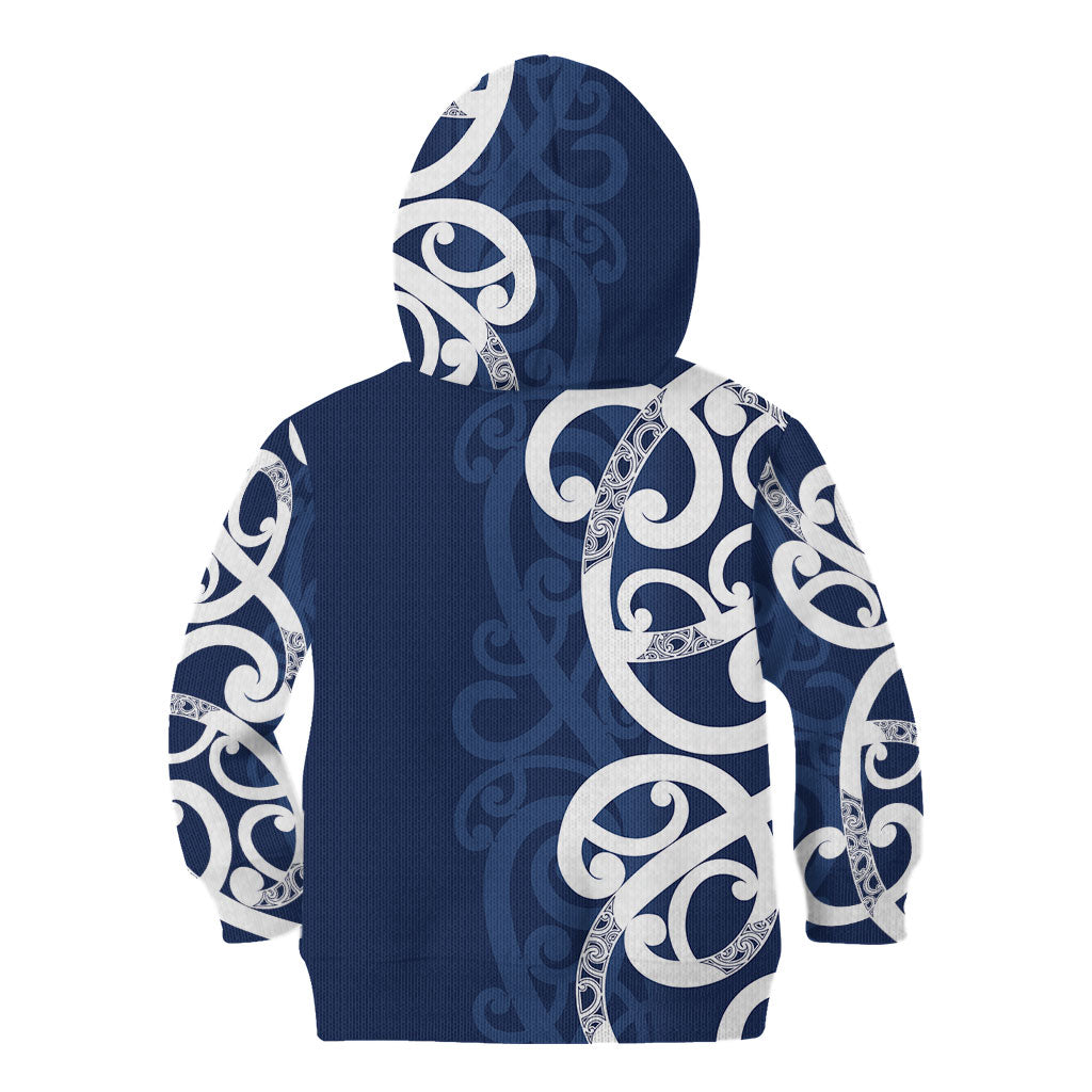 New Zealand Maori Mo Bros Kid Hoodie Blue Ribbon With Koru Kowhaiwhai
