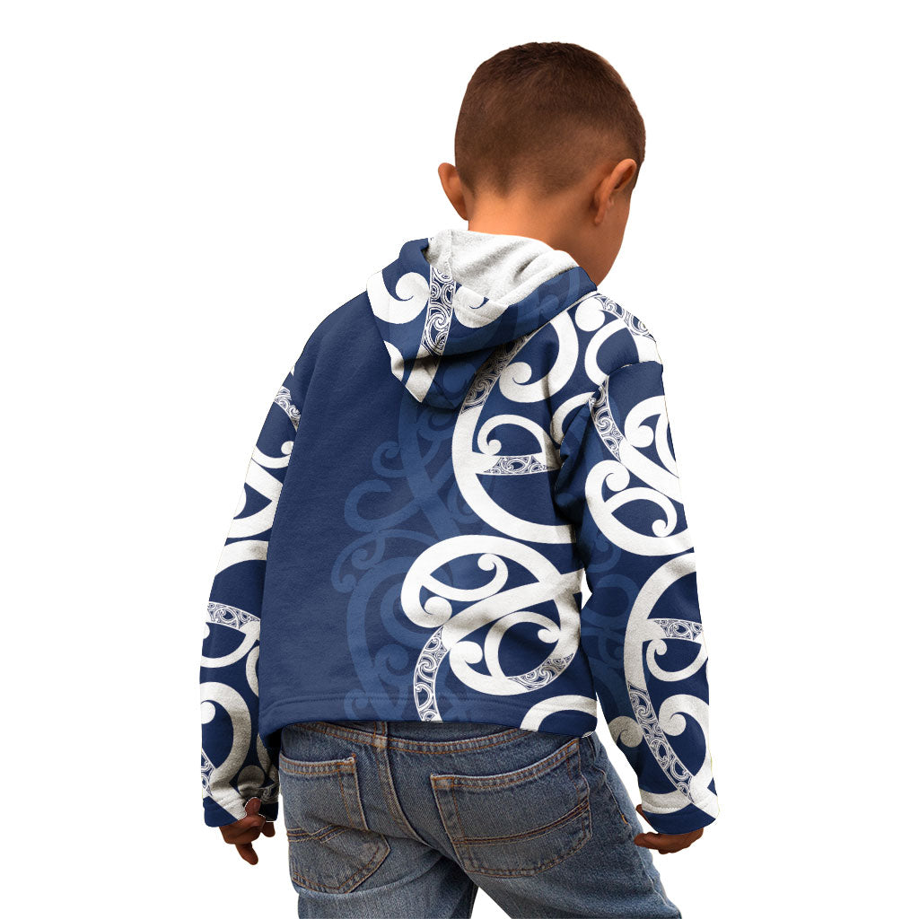 New Zealand Maori Mo Bros Kid Hoodie Blue Ribbon With Koru Kowhaiwhai