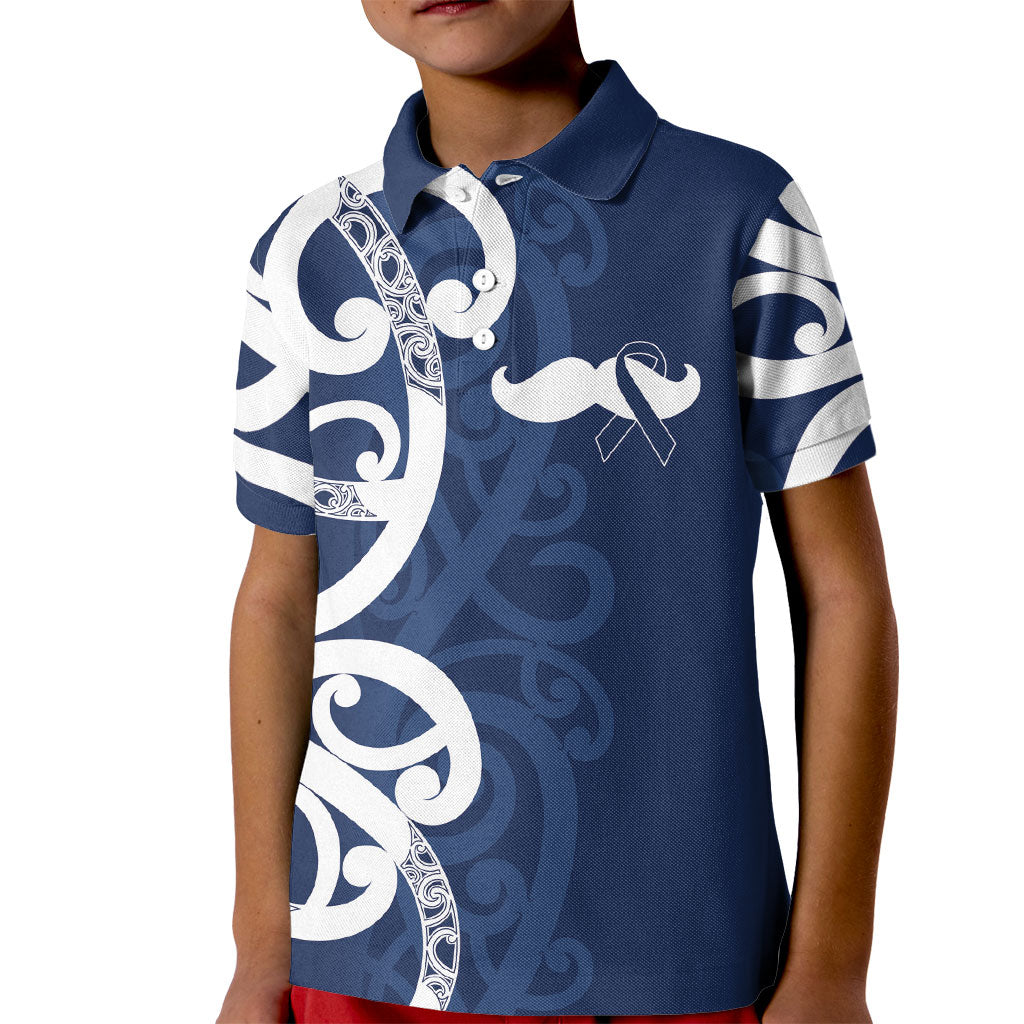 New Zealand Maori Mo Bros Kid Polo Shirt Blue Ribbon With Koru Kowhaiwhai