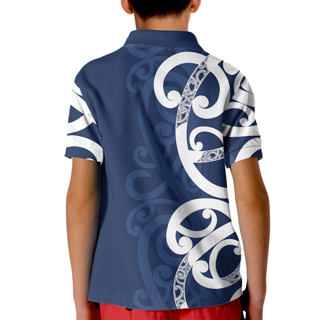 New Zealand Maori Mo Bros Kid Polo Shirt Blue Ribbon With Koru Kowhaiwhai