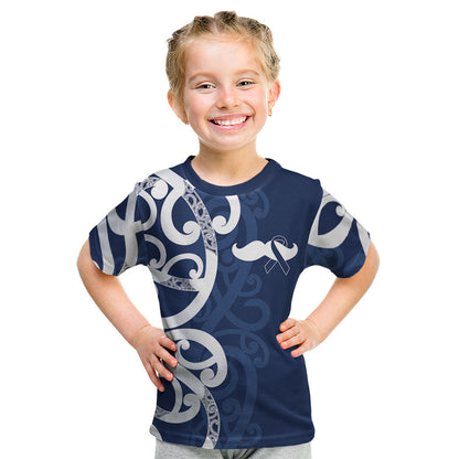 New Zealand Maori Mo Bros Kid T Shirt Blue Ribbon With Koru Kowhaiwhai