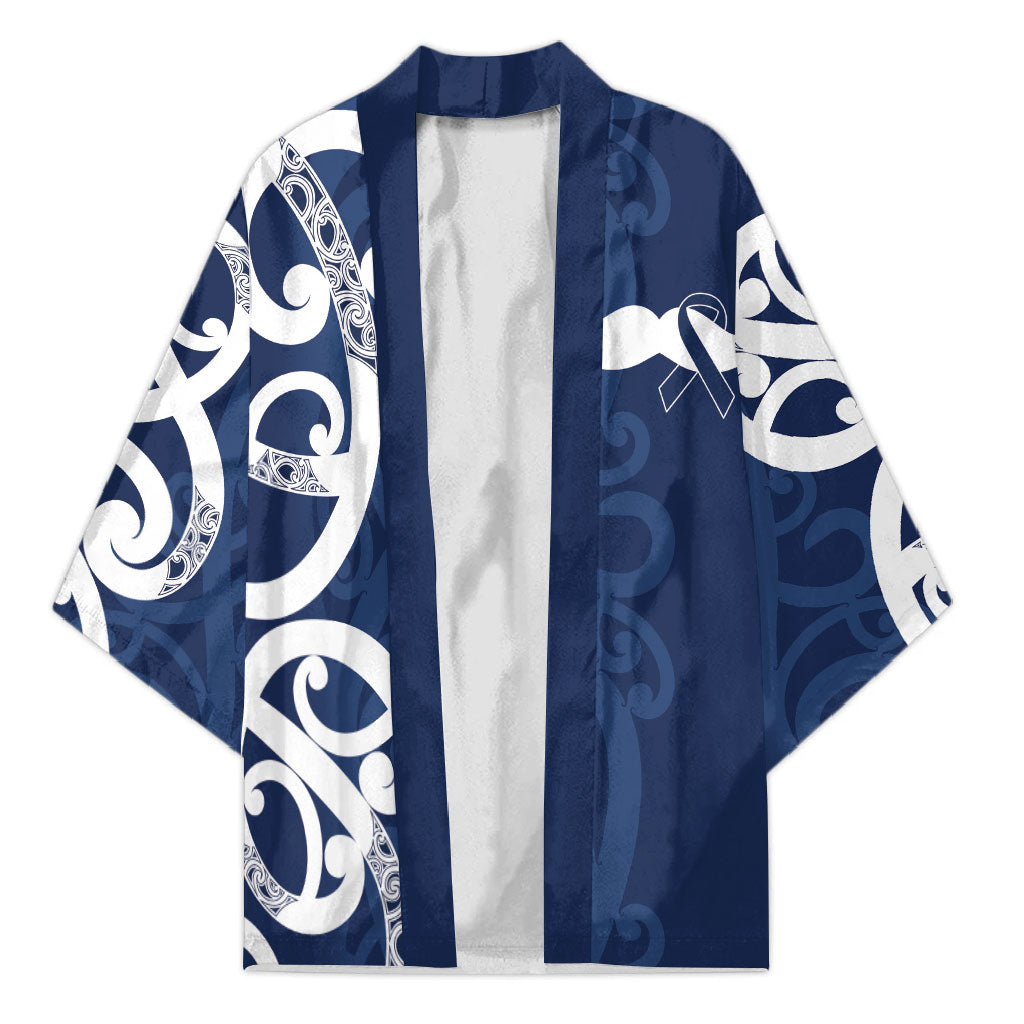 New Zealand Maori Mo Bros Kimono Blue Ribbon With Koru Kowhaiwhai