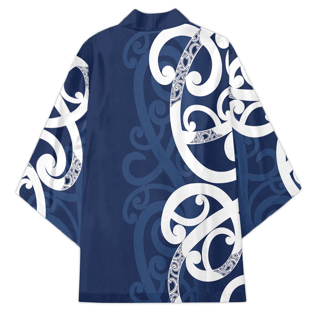 New Zealand Maori Mo Bros Kimono Blue Ribbon With Koru Kowhaiwhai