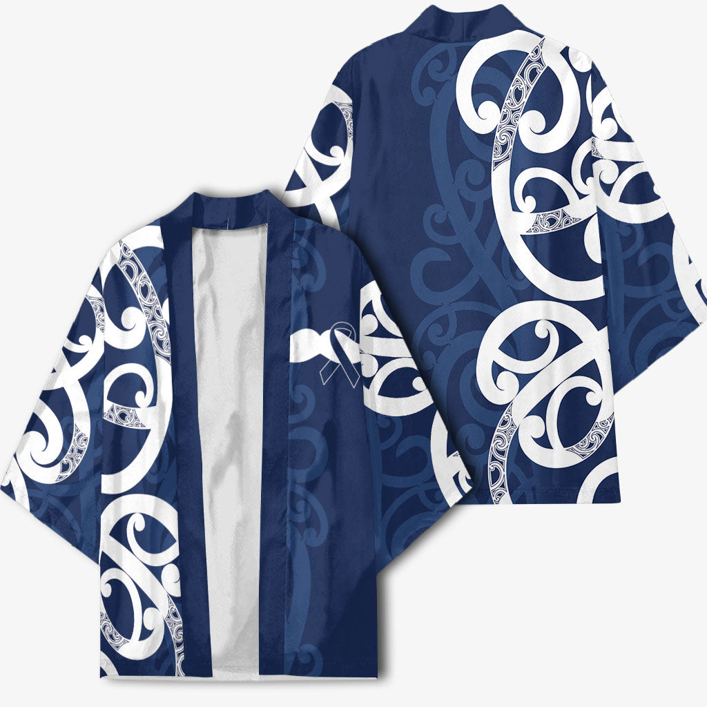 New Zealand Maori Mo Bros Kimono Blue Ribbon With Koru Kowhaiwhai
