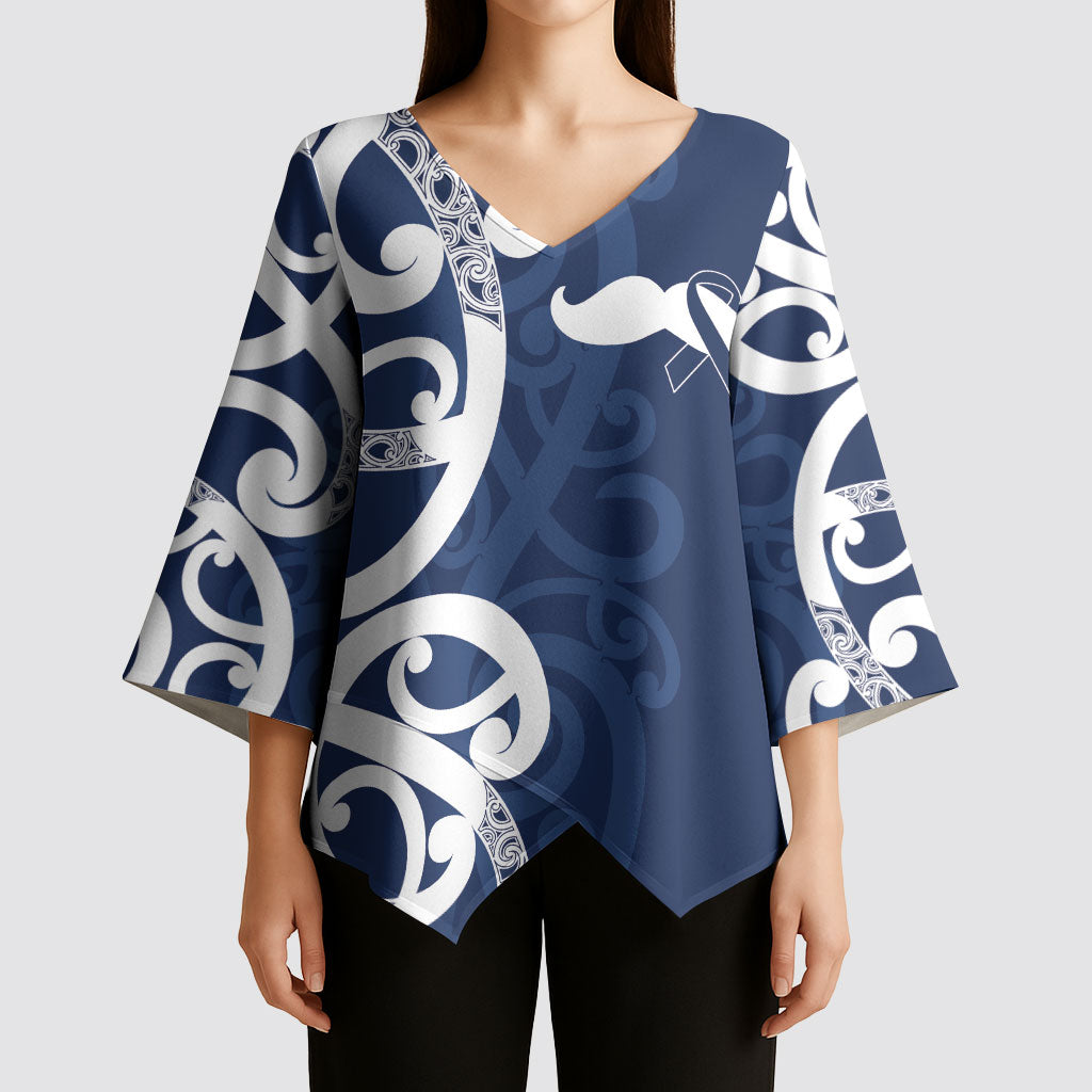 New Zealand Maori Mo Bros Kimono Sleeve Blouse Blue Ribbon With Koru Kowhaiwhai