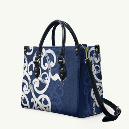 New Zealand Maori Mo Bros Leather Bag Blue Ribbon With Koru Kowhaiwhai