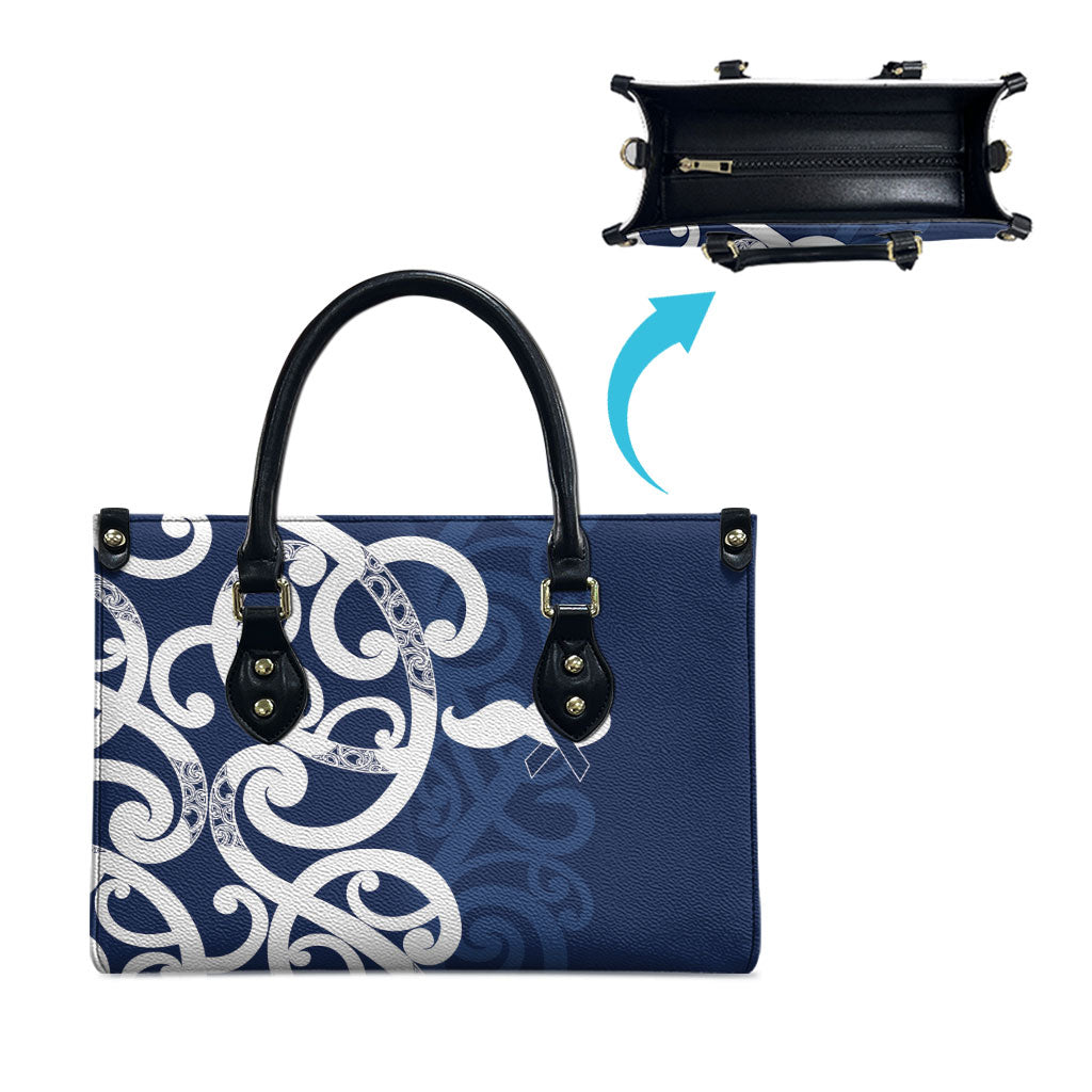 New Zealand Maori Mo Bros Leather Bag Blue Ribbon With Koru Kowhaiwhai