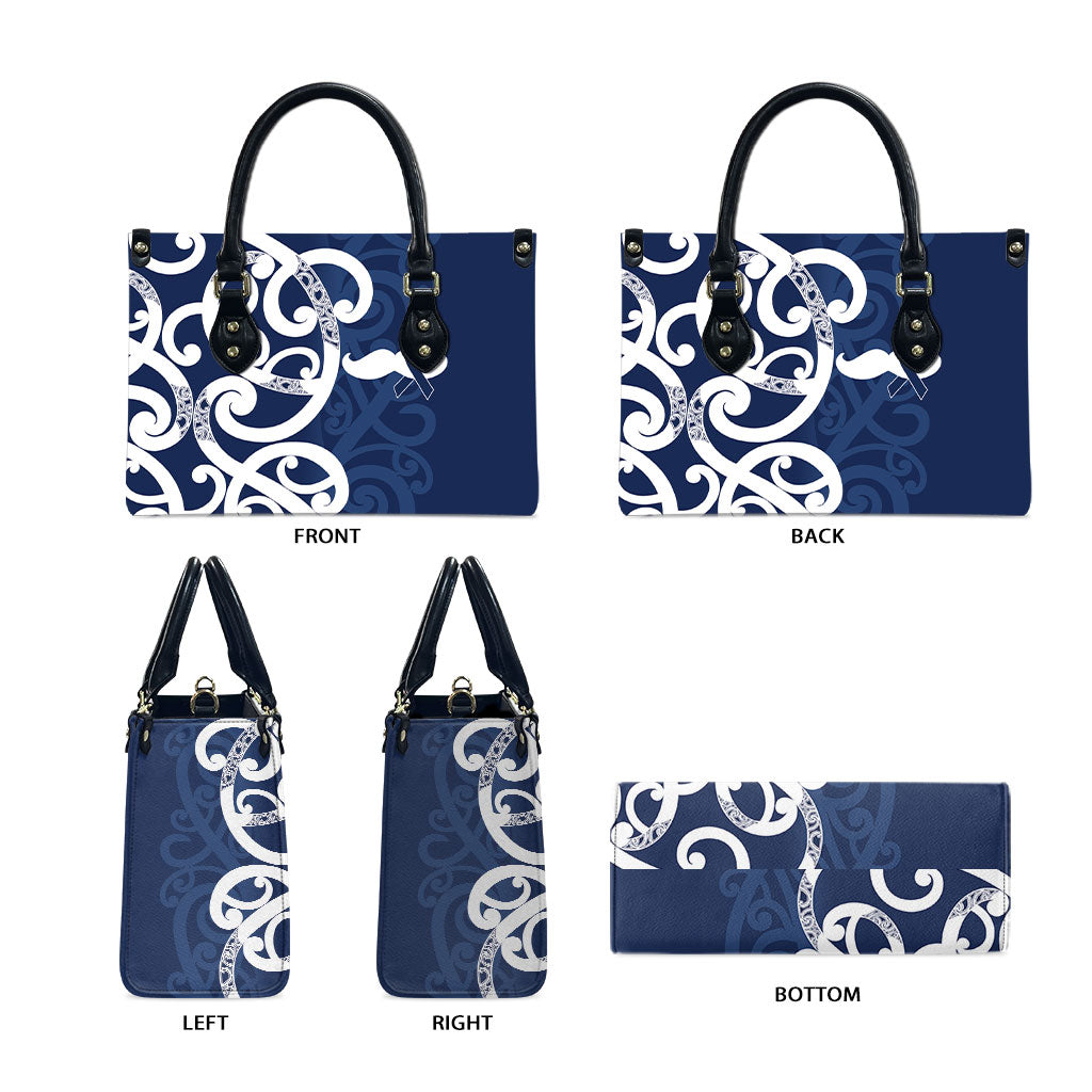 New Zealand Maori Mo Bros Leather Bag Blue Ribbon With Koru Kowhaiwhai
