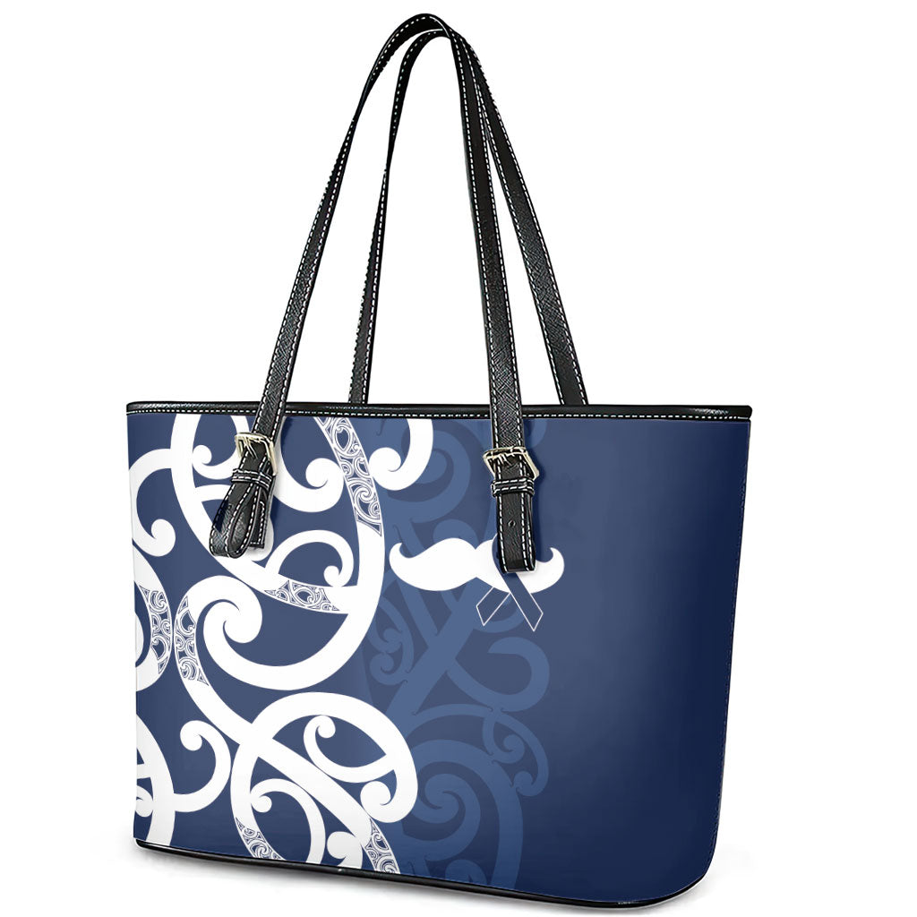 New Zealand Maori Mo Bros Leather Tote Bag Blue Ribbon With Koru Kowhaiwhai