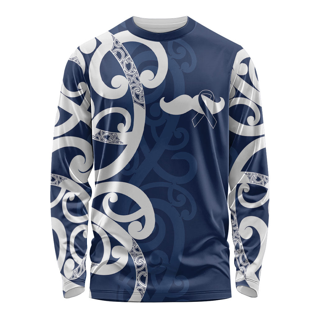 New Zealand Maori Mo Bros Long Sleeve Shirt Blue Ribbon With Koru Kowhaiwhai